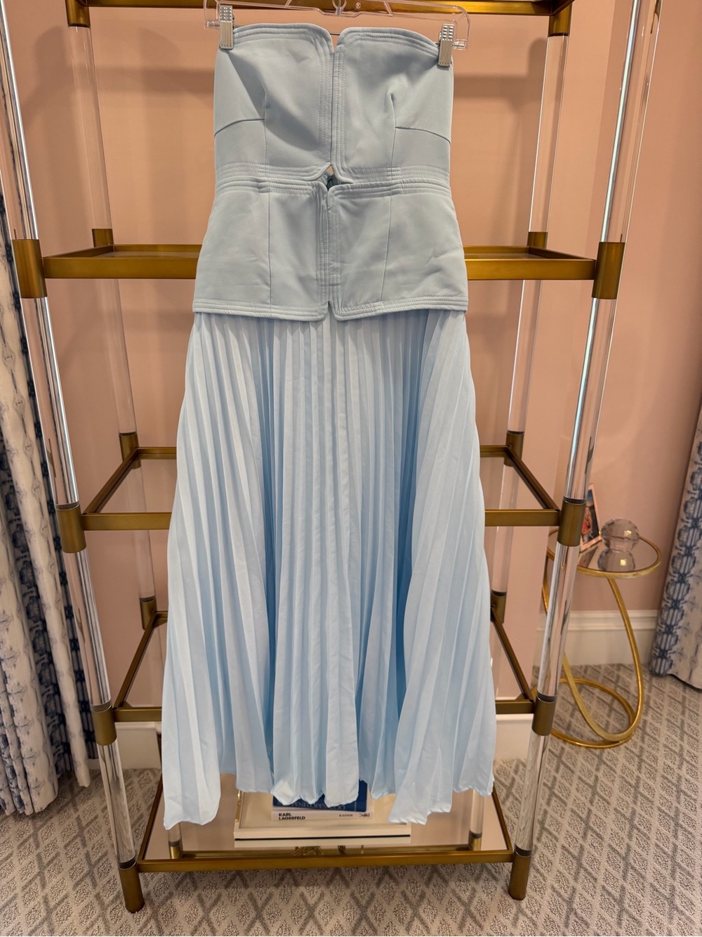 Light Blue Strapless Pleated Midi Dress